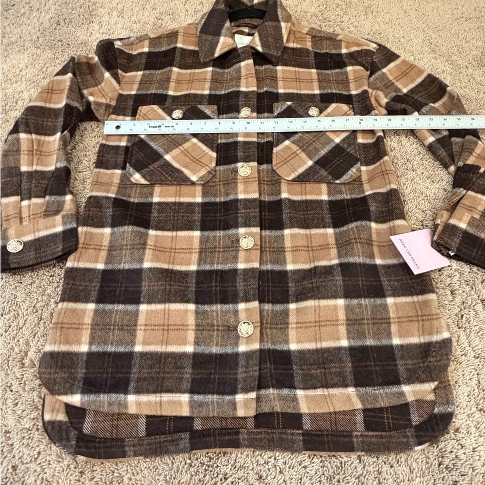 NWT new small Anthropologie avec les filles Plaid Button jacket shacket brown - Picture 16 of 16